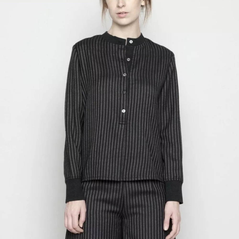 7115 By Szeki Striped Linen Wool Jumper Blouse Top Size S M